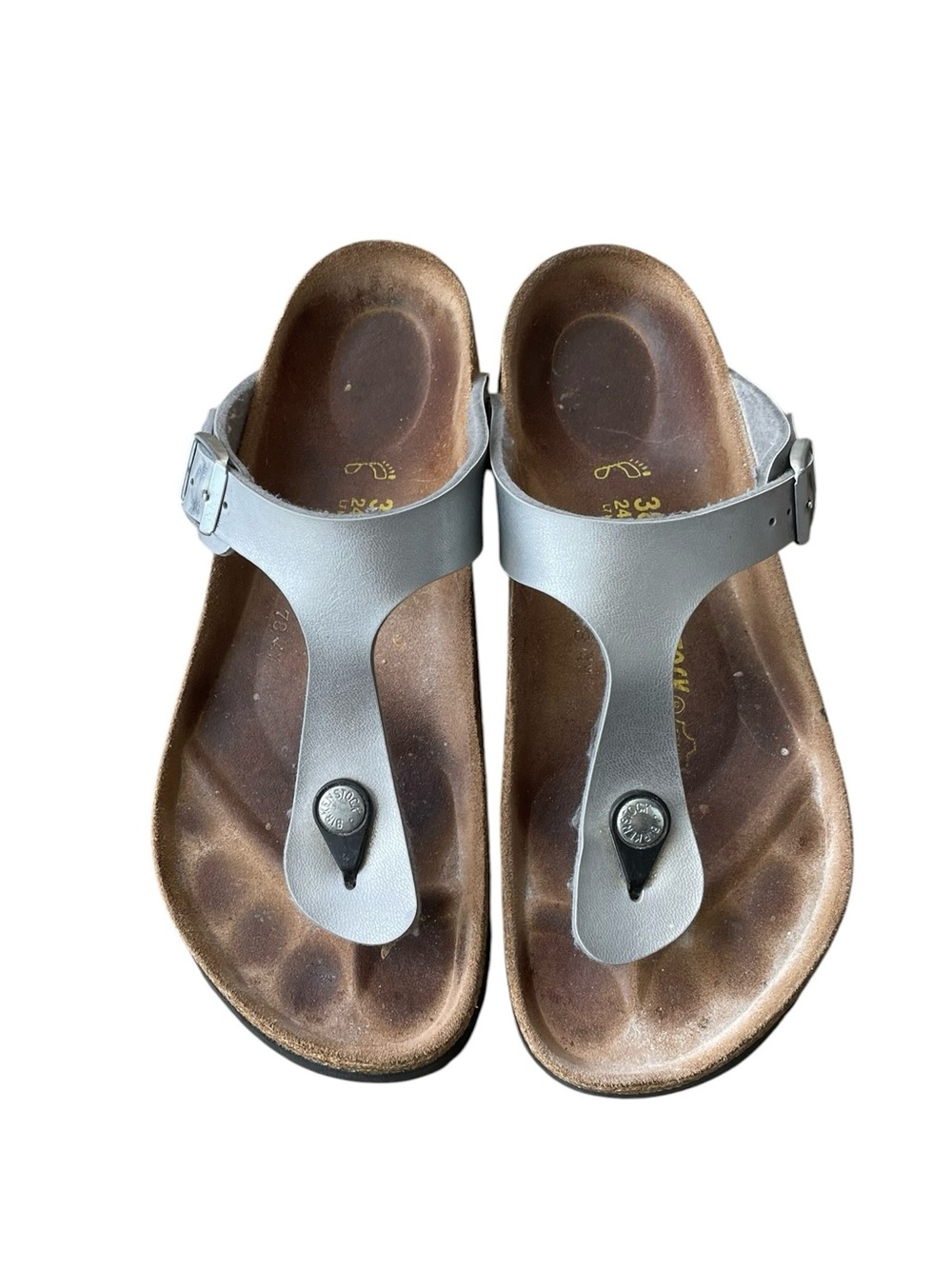 Birkenstock Gizeh Silver T-Strap Thong Sandals Silver Grey 7